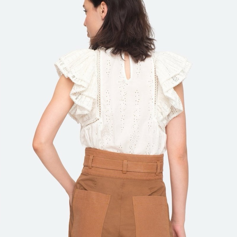 Sea New York Lea Flutter Sleeve Eyelet Lace Guipure Top - Picture 3 of 11